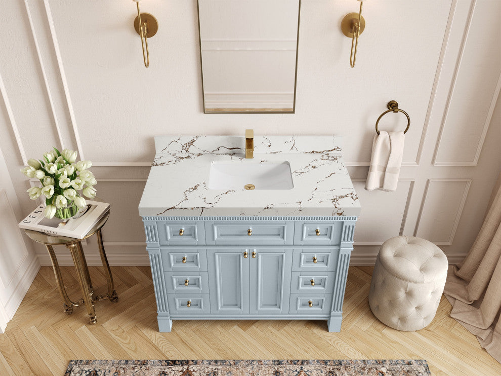 Paris 42" Single Sink Bathroom Vanity, Blue Heather 2" Viola Brown