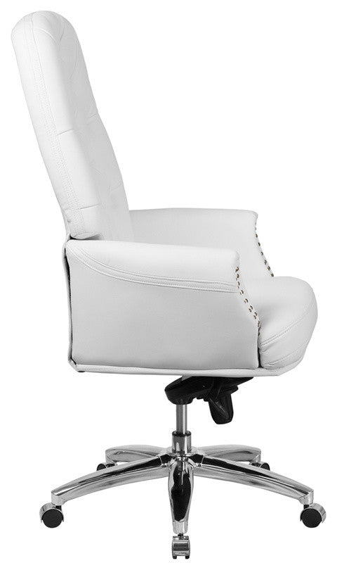 High Back Tufted White Leather Multifunction Executive Swivel Chair With Arms
