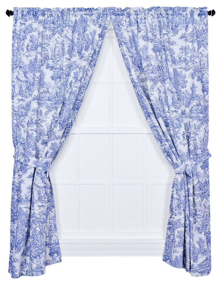 Victoria Park Toile Panel Pair Curtains With Tiebacks, Blue, 68"x84"