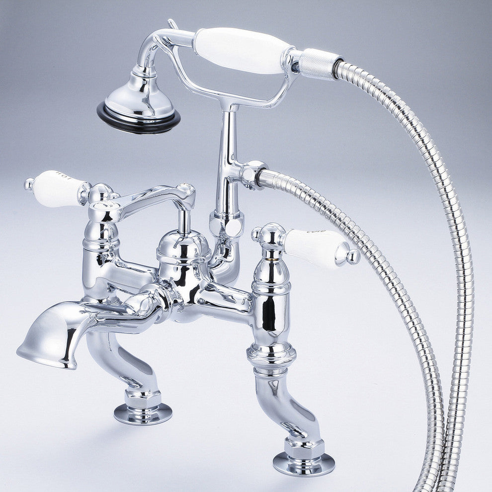 Vintage Classic Deck Mount Tub Faucet With Handshower, Hand Polished, Richly Tri