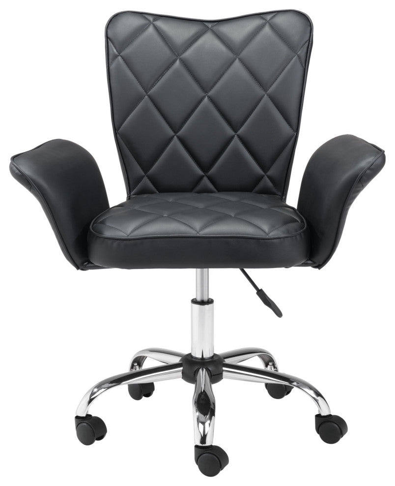 Computer Chair, Faux Vinyl Leather, Steel, Black, Chrome, Home Business Office