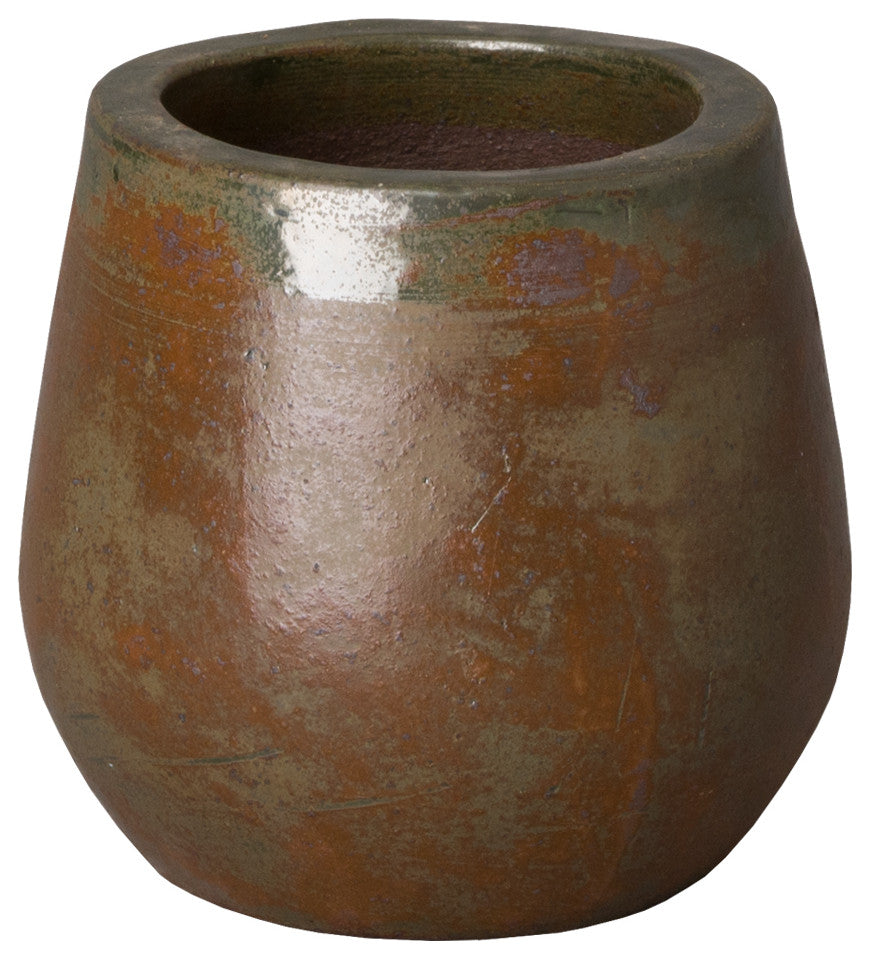 9" Round Planter, Green Wash Glaze