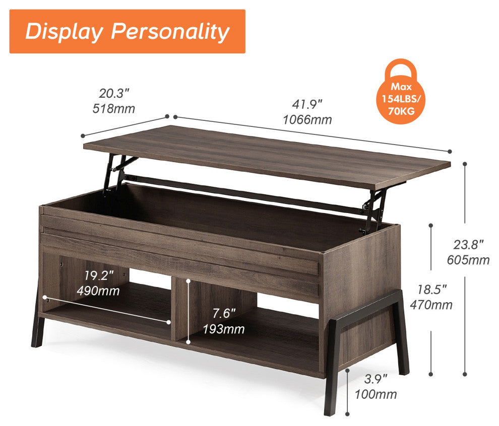 Brown Wooden Coffee Table With Lift Top