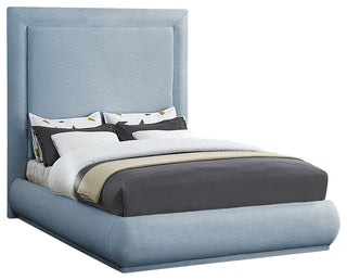Brooke Linen Textured Fabric Upholstered Bed, Sky Blue, King