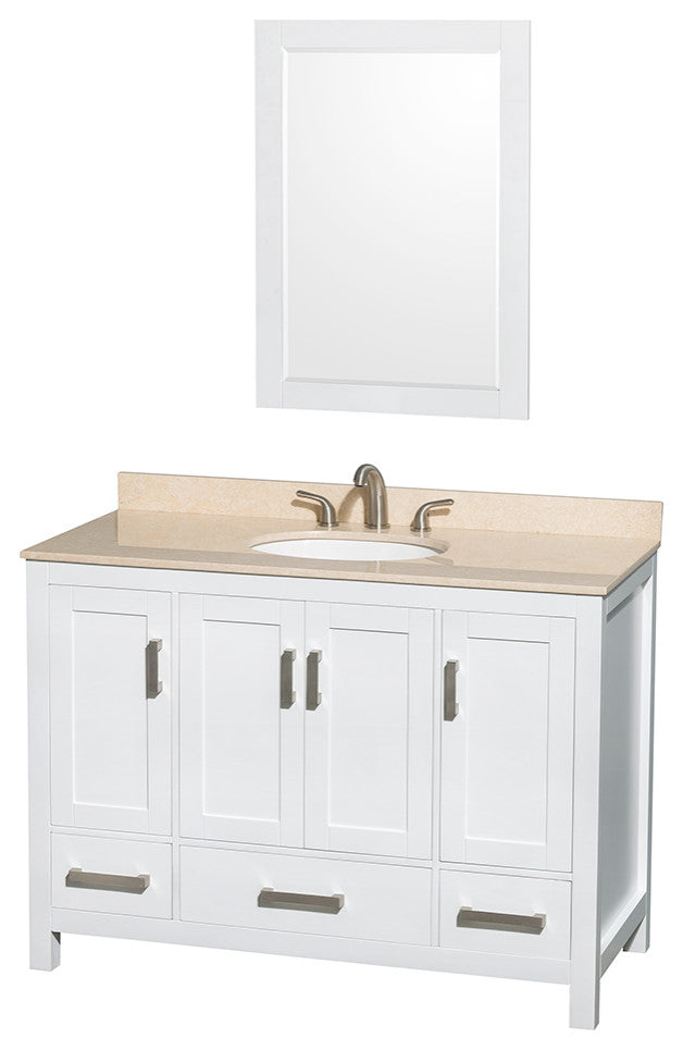 Wyndham WCS141448SWHIVUNOM24 48 Inch White Vanity with Ivory Marble Top