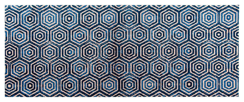 2' x 6' Shades of Blue Hexagons Washable Runner Rug