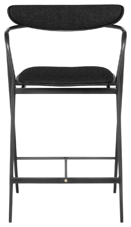 Fabric Counter Stool Black Steel Oak Wood Morden Stool, Activated Charcoal