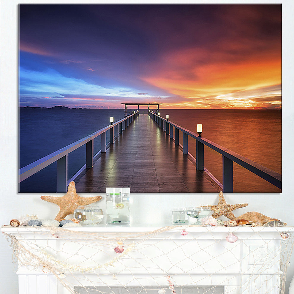 "Picturesque Seashore With Long Pier" Sea Pier Wall Art, 40"x20"