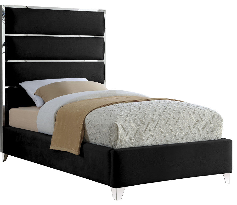Zuma Velvet Upholstered Bed, Black, Twin