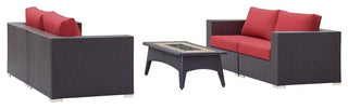 Espresso Red Convene 5 Piece Set Outdoor Patio with Fire Pit