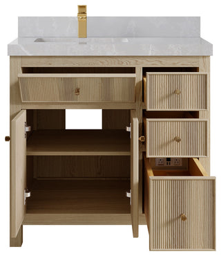 Sonoma Oak 36 Left Offset Bath Vanity with 2" Empira White Quartz