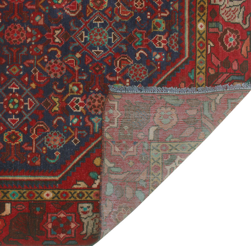 Fine Vintage Distressed Moneer Navy/Red Rug, 6'9x10'5