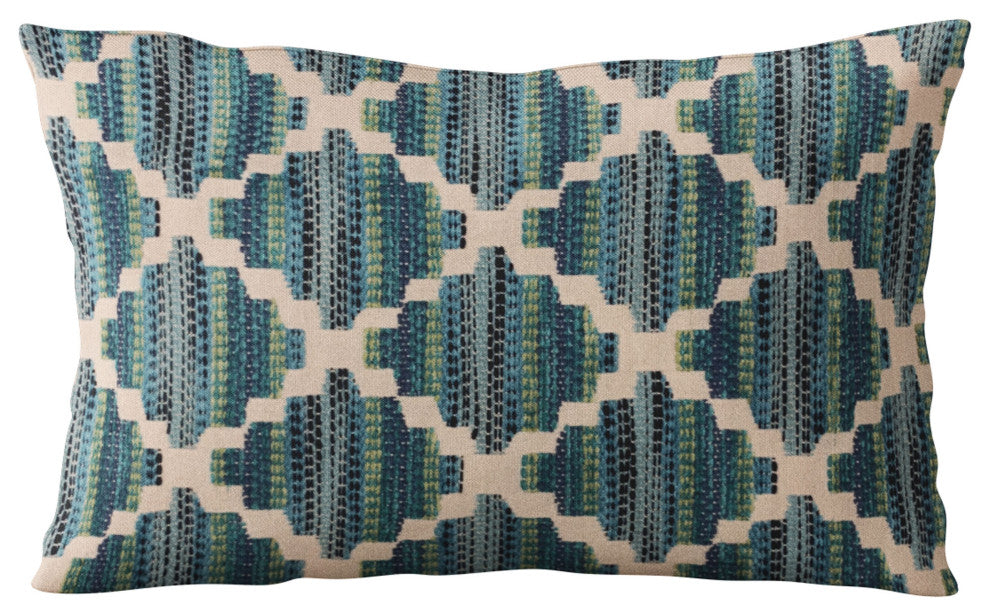 Plutus Blue Zig Zag Cut Diamond Luxury Throw Pillow, 22"x22"