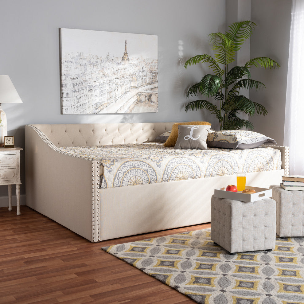 Norys Fabric Upholstered Size Daybed, Beige, Queen, Without Roll-Out