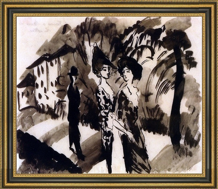 August Macke Two Women an Man on an Avenue