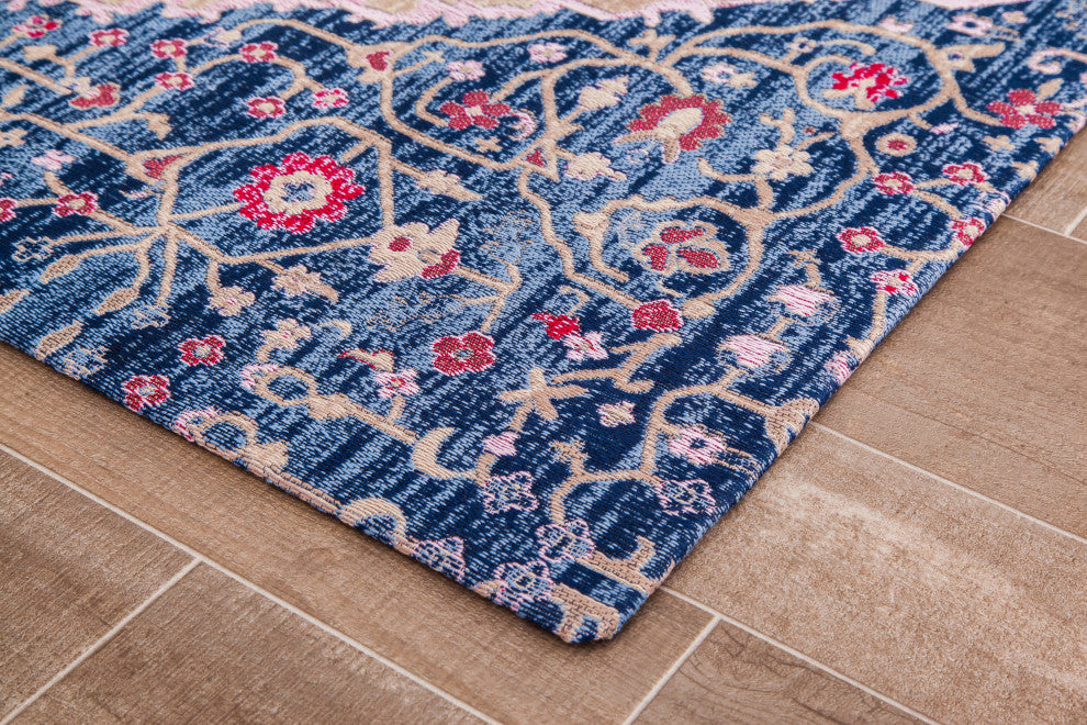 Porto Blue and Red Rug'd Chair Mat, 36"x48", .25" Pile Height