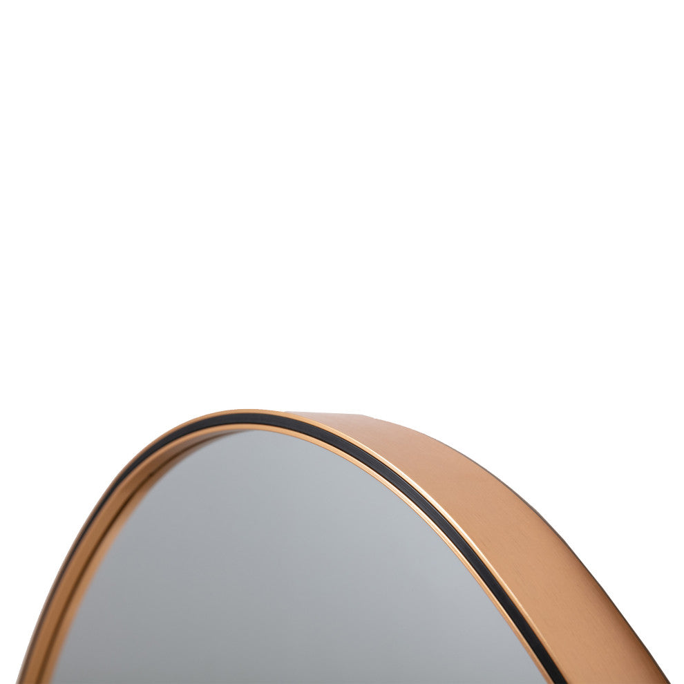 35" Oval Hanging Accent Wall Mirror With Metal Frame, Matte Gold