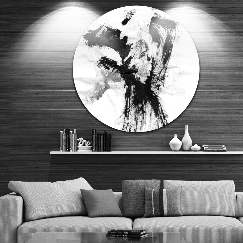 Black Paint Stain, Abstract Disc Metal Artwork, 36"
