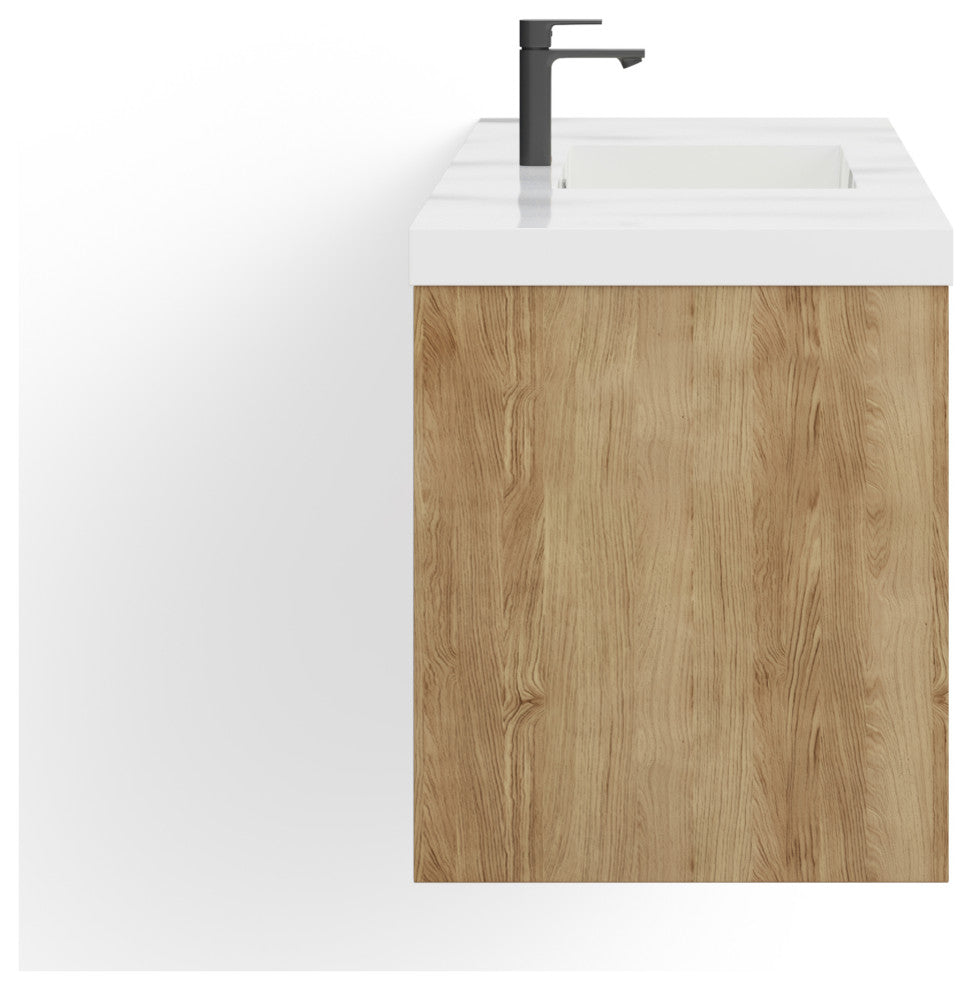 Skylar Bathroom Vanity, White Oak, 60", Single Sink, Wall Mount