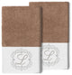Linum Home Turkish Cotton Monica 2-Piece Embellished Hand Towel Set, Latte