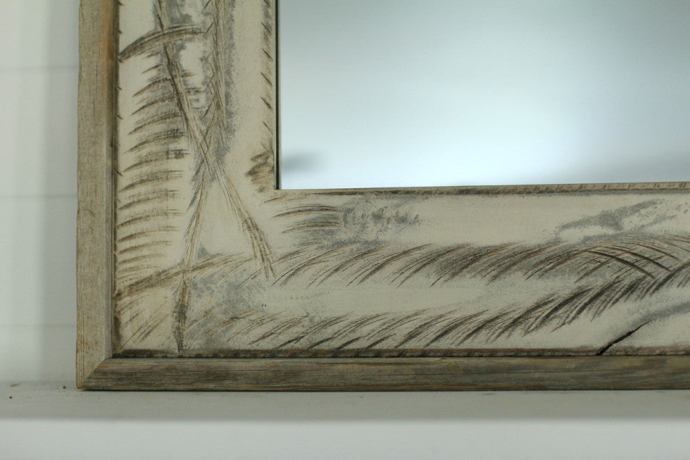 Rustic Mirror, Denali Antique White Heavily Distressed Wood Mirror, 36"x48"