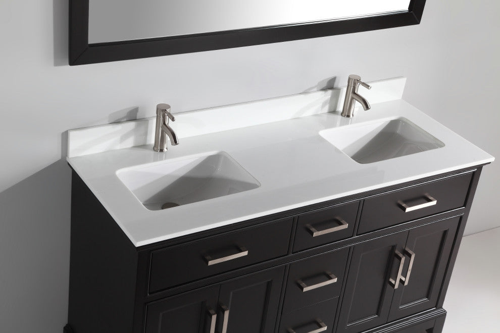 Vanity Art Bathroom Vanity Set With Engineered Marble Top, 60", Espresso, Standard Mirror