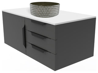 Wildsee Floating Vanity Set With Tempered Clear Glass Sink, Silver, 36", Black