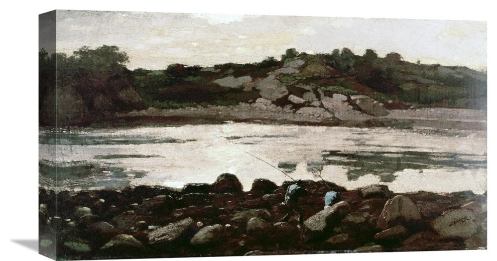 "Fisherman on Rocks" Stretched Canvas Giclee by Winslow Homer, 22"x13"