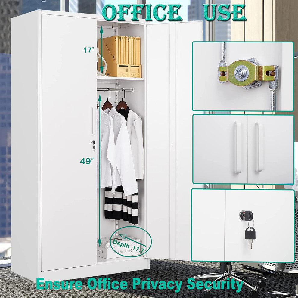 Metal Storage Cabinets Locker, 72" Steel Storage Freestanding Wardrobe, White, 182.8*90*45cm