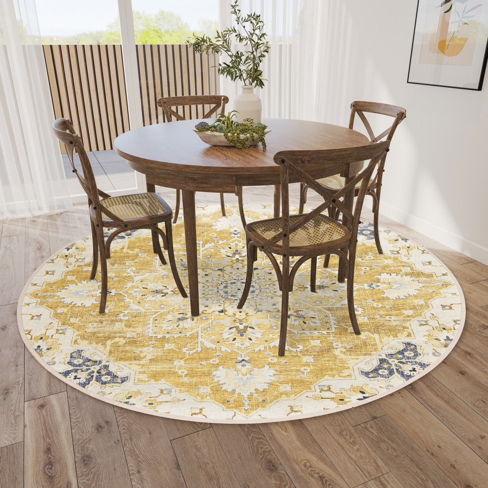Indoor/Outdoor Marbella MB3 Gold Machine Washable 8' x 8' Round Rug