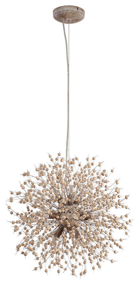 Wooden Beaded Dandelion Firework Chandelier, 9 Lights