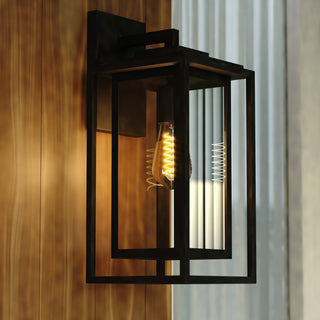Filmore 1-Light Textured Black Transitional Outdoor Wall Lantern Clear Glass