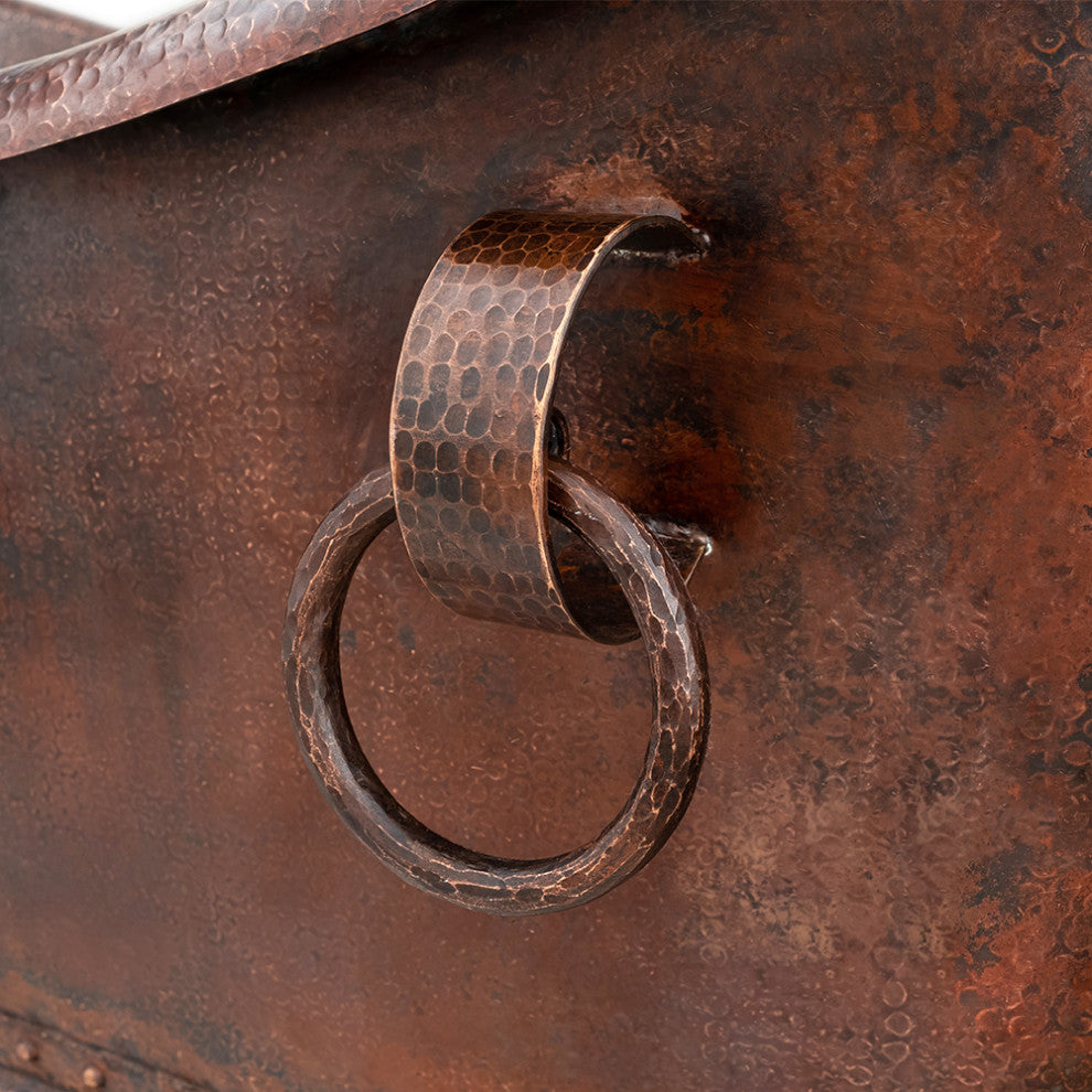 60" Hammered Copper Double Slipper Bathtub With Rings and Overflow Holes
