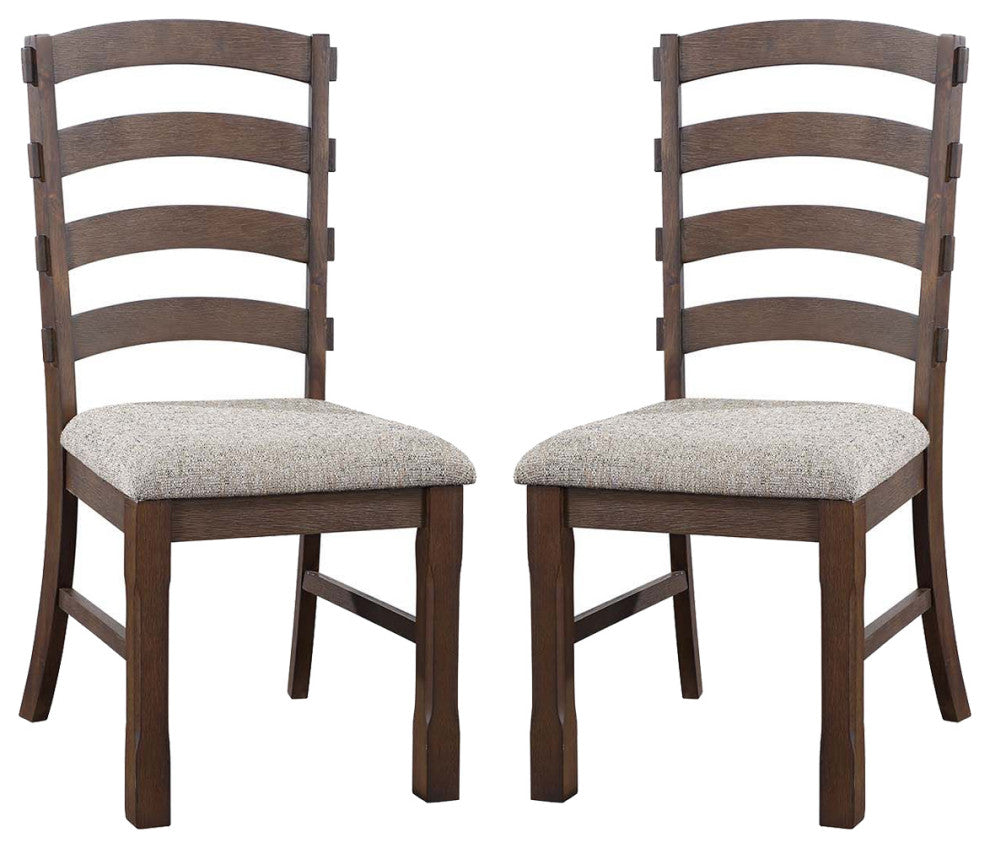 Side Chair, Set of 2, Gray Fabric, Rustic Brown and Oak Finish, Pascaline