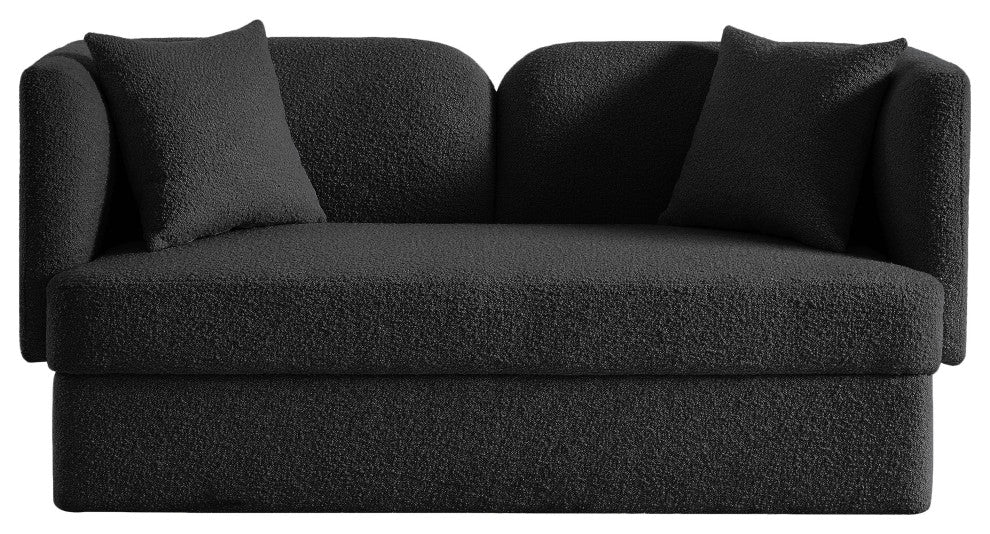 Marcel Boucle Fabric Upholstered Loveseat, Black