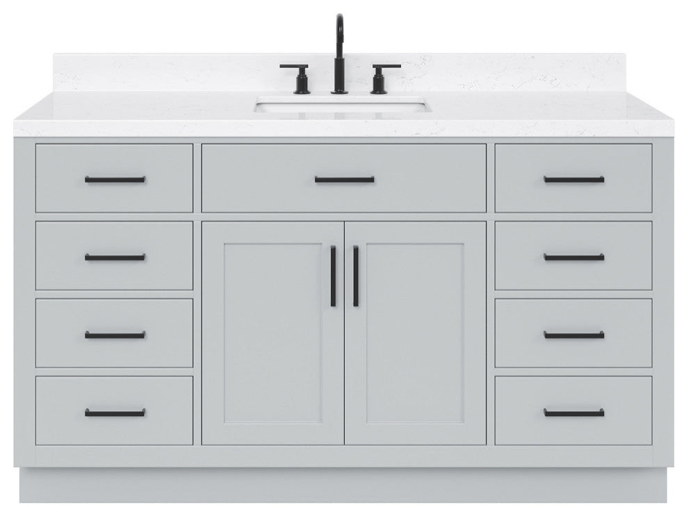 Ariel Hepburn 60" Single Rectangle Sink Vanity, Carrara Quartz, Gray