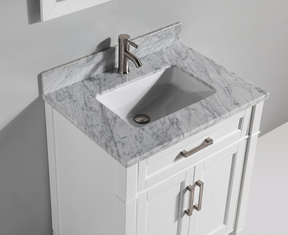 Vanity Set With Carrara Marble Top, 30", White, Led Sensor-Switch Mirror