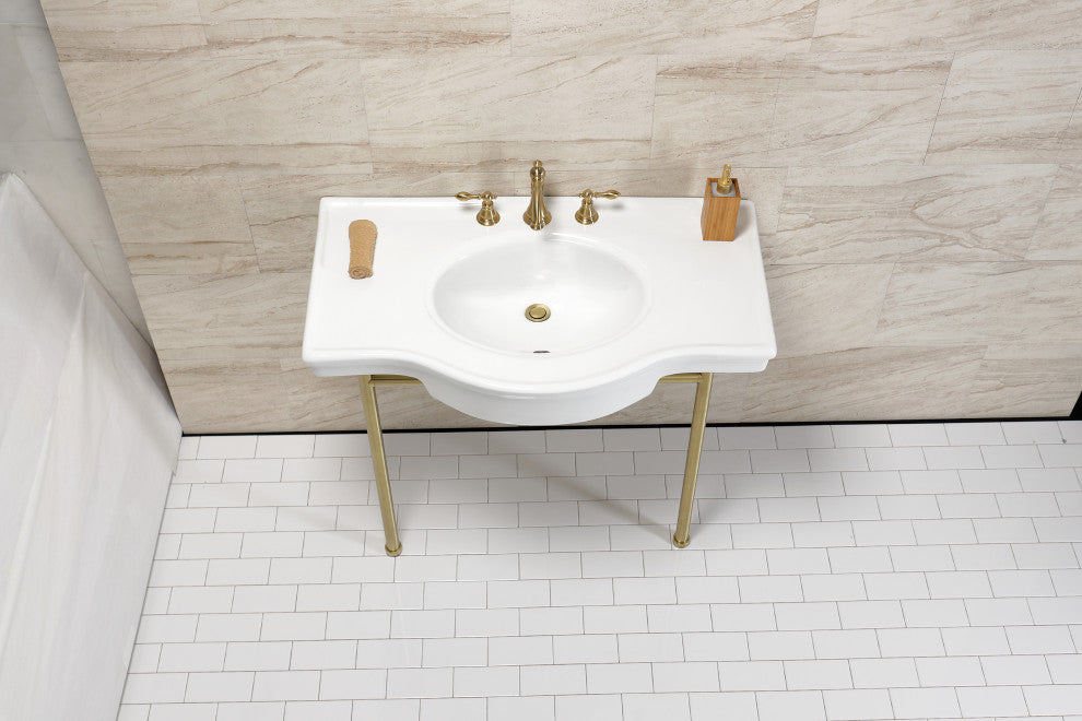 Fauceture VPB28140W8BB 37" Ceramic Console Sink, Legs