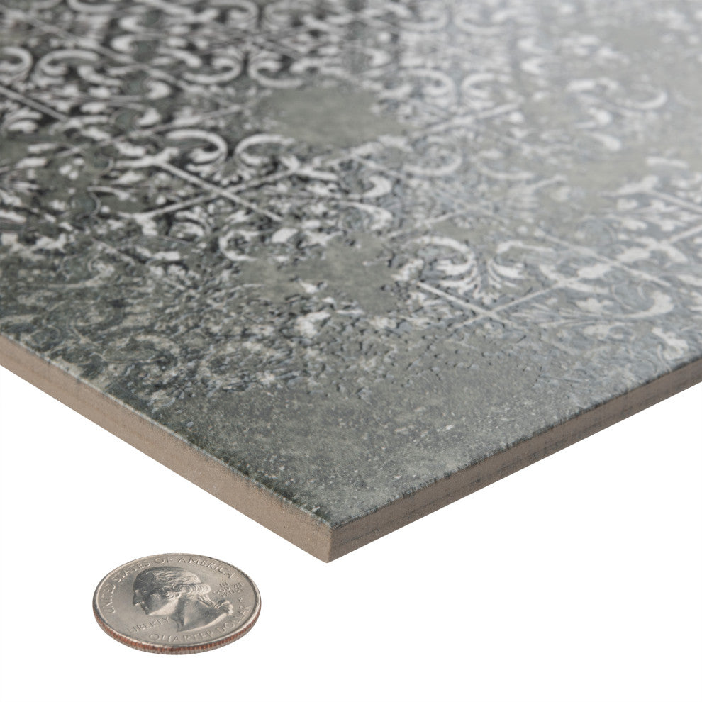Antigua Deco Graphite Porcelain Floor and Wall Tile