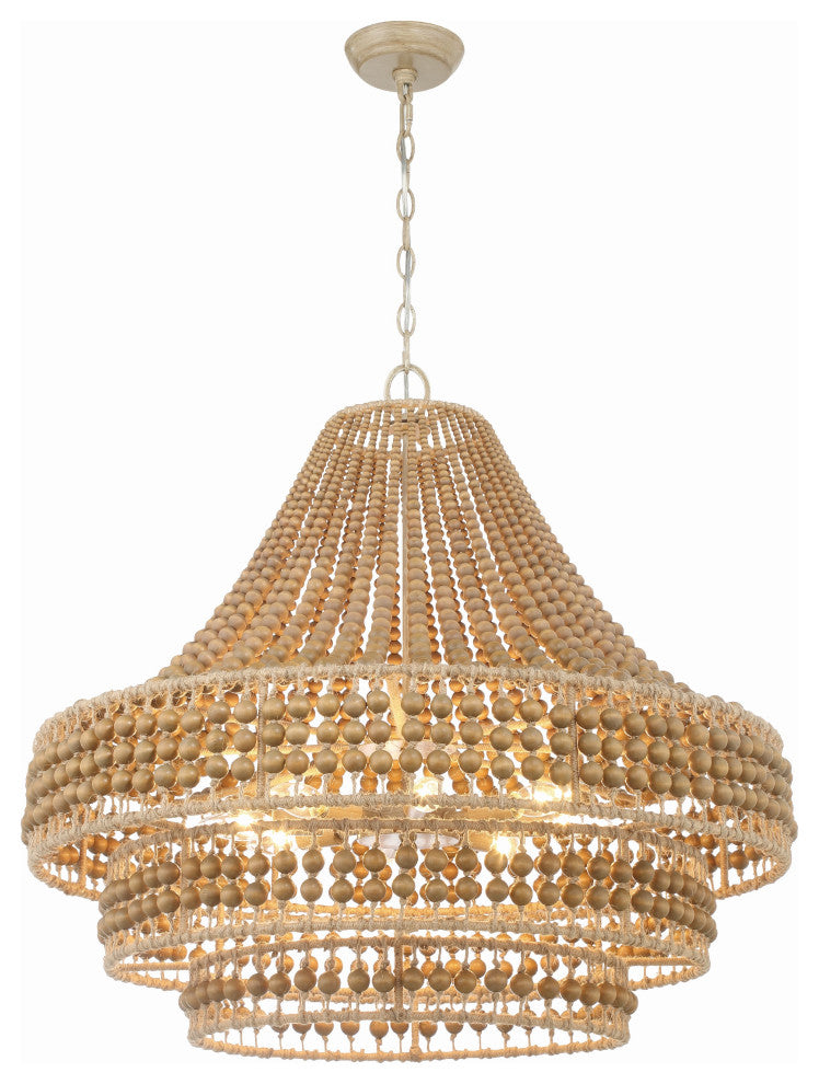 Silas 8-Light Burnished Silver Chandelier, Natural Wood Beads