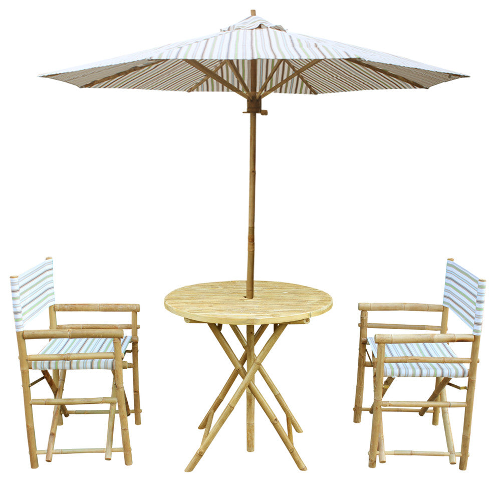 Bamboo 4-Piece Round Table Set, Pale Stripes
