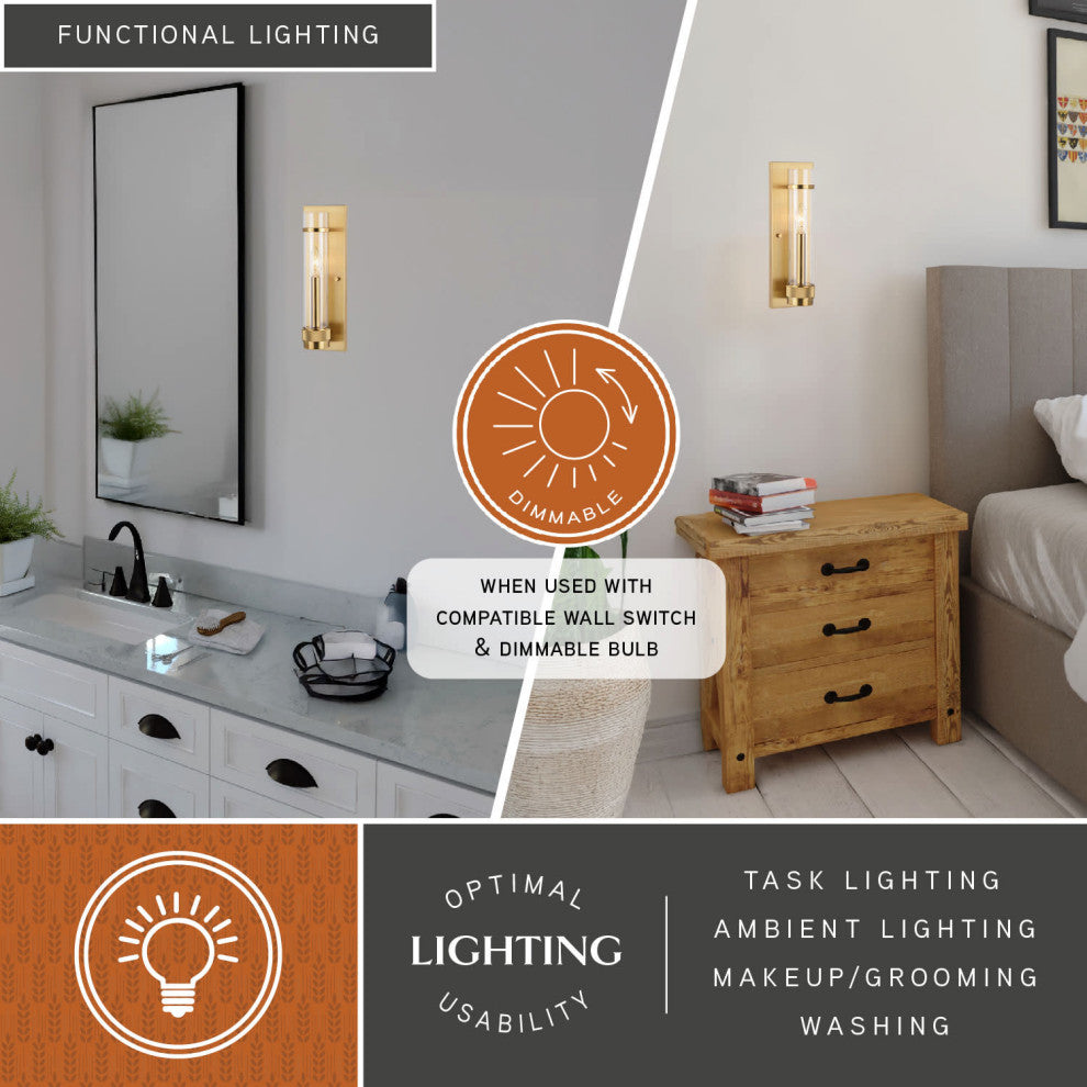 Vaxcel Lighting W0425 Bari 14" Tall Bathroom Sconce - Satin Brass