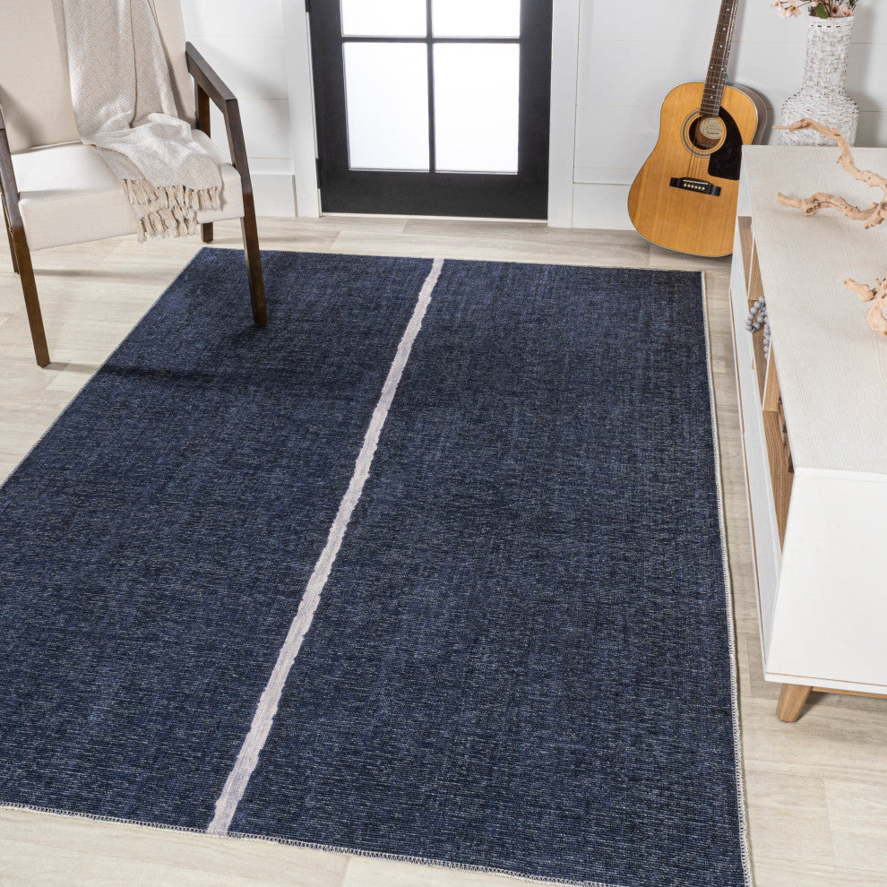 Linja Solid Centre Stripe Machine-Washable Area Rug, 3 X 5