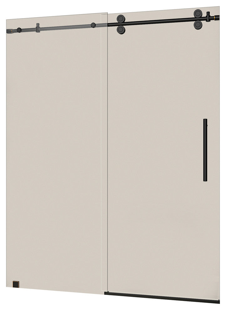 Langham Sliding Shower Door, Oil Rubbed Bronze With Left Drain Shower Base