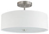 Transitional Semi Flush Mount Bedroom Light Everly, Satin Chrome/White