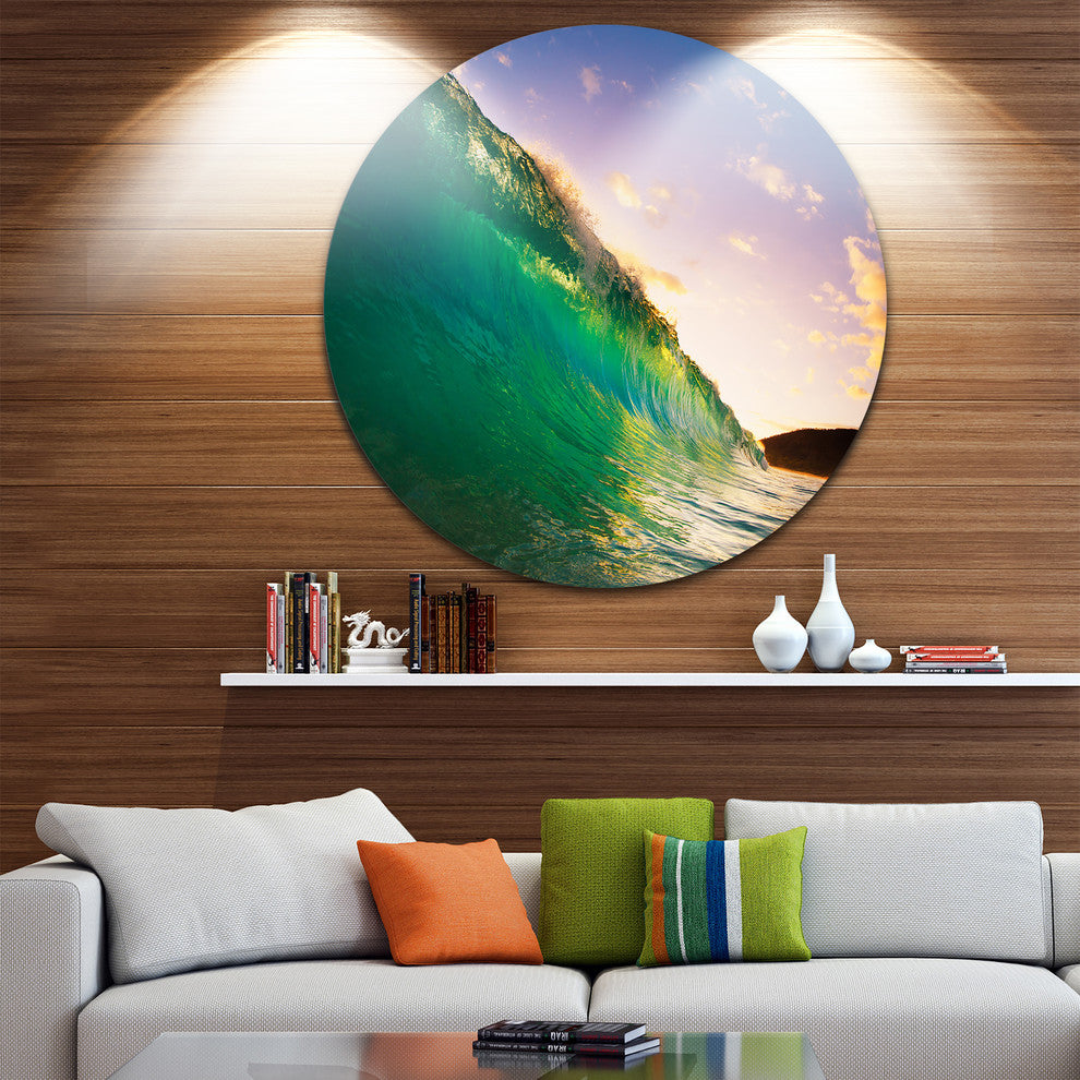 Waves Kissing Clouds, Seascape Art Large Disc Metal Wall Art, 11"