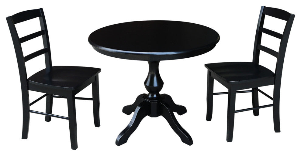 36" Round Top Pedestal Table - With 2 Madrid Chairs, Black