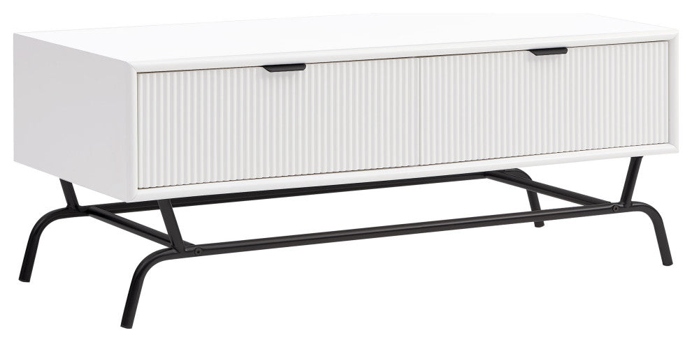 Danel 42 in. Rectangle Coffee Table With 2-Drawers and Metal Legs, White
