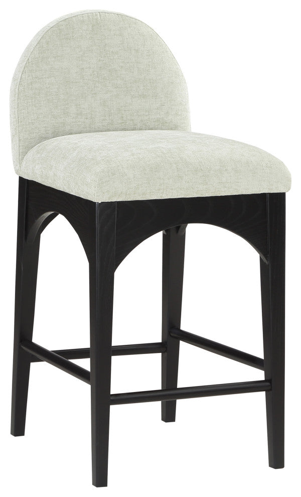 Waldorf Chenille Upholstered Stool, Black, Chenille, Natural Finish, Mint, Chenille Fabric, Black Finish