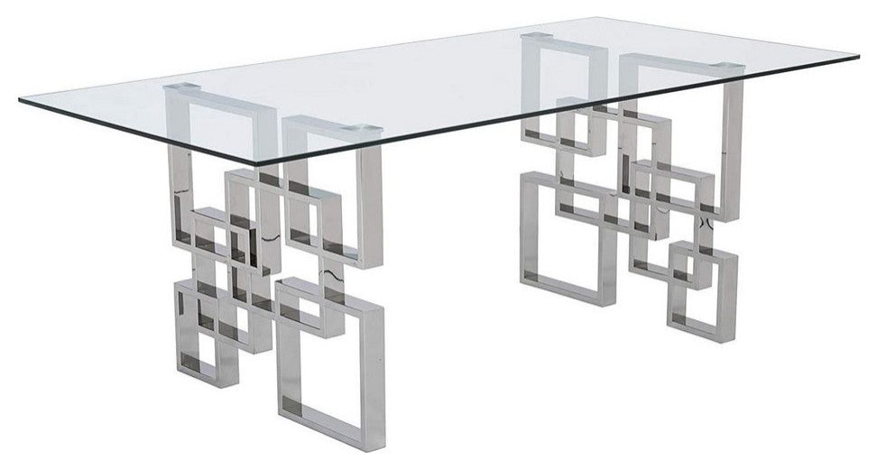 Glass Dining Table With Clear Tempered Glass Top and Gold Mirror Finish